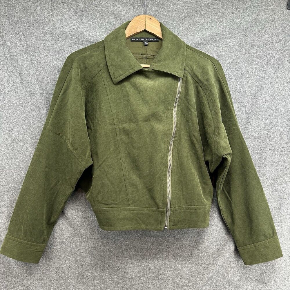 HYFVE Moto Jacket Women's Medium Sage Green Soft Microfiber Zip Up Elastic Waist